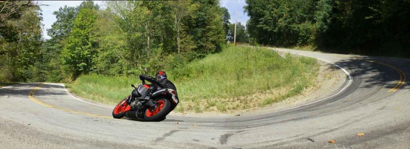 Great photo of a motorcycle taking one of the curves on Ohio route 536