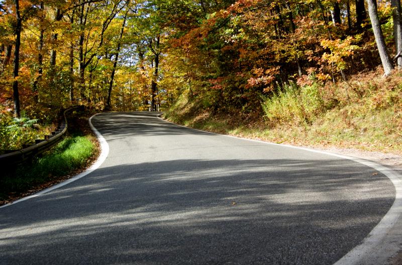A great fall scene of the Michigan Tunnel of Trees motorcycle road!